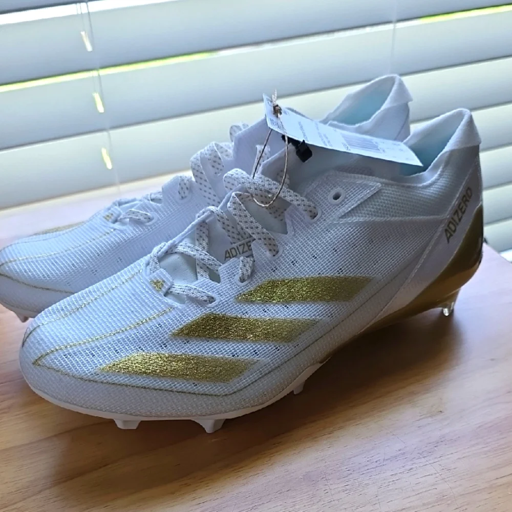 Adidas Adizero Electric White and Gold American Football Cleats Men 8.5 #62